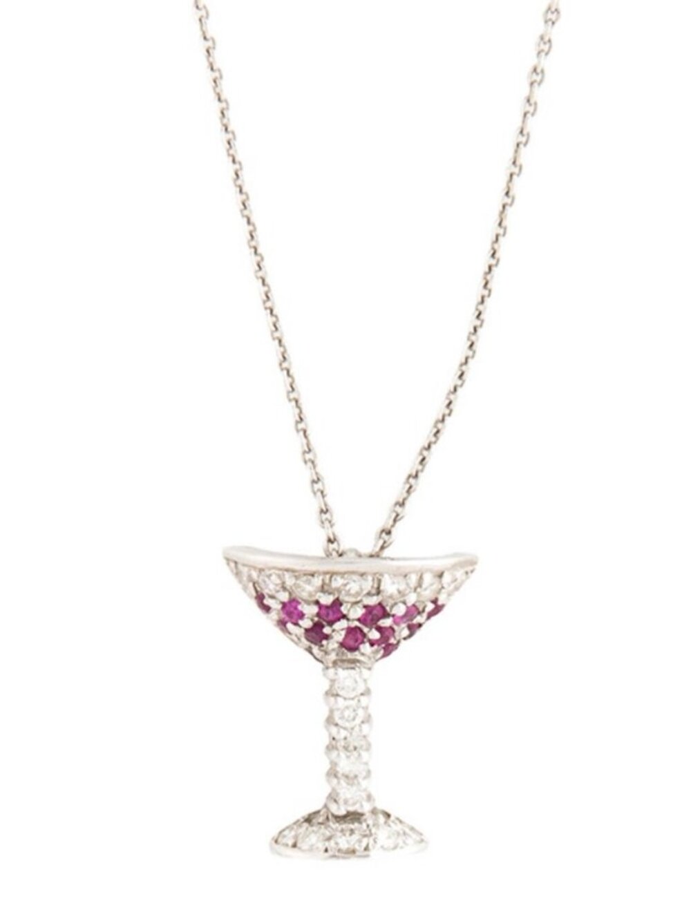 ROBERTO COIN 18K 750 WHITE GOLD DIAMOND & RUBY COSMO GLASS PENDANT NECKLACE